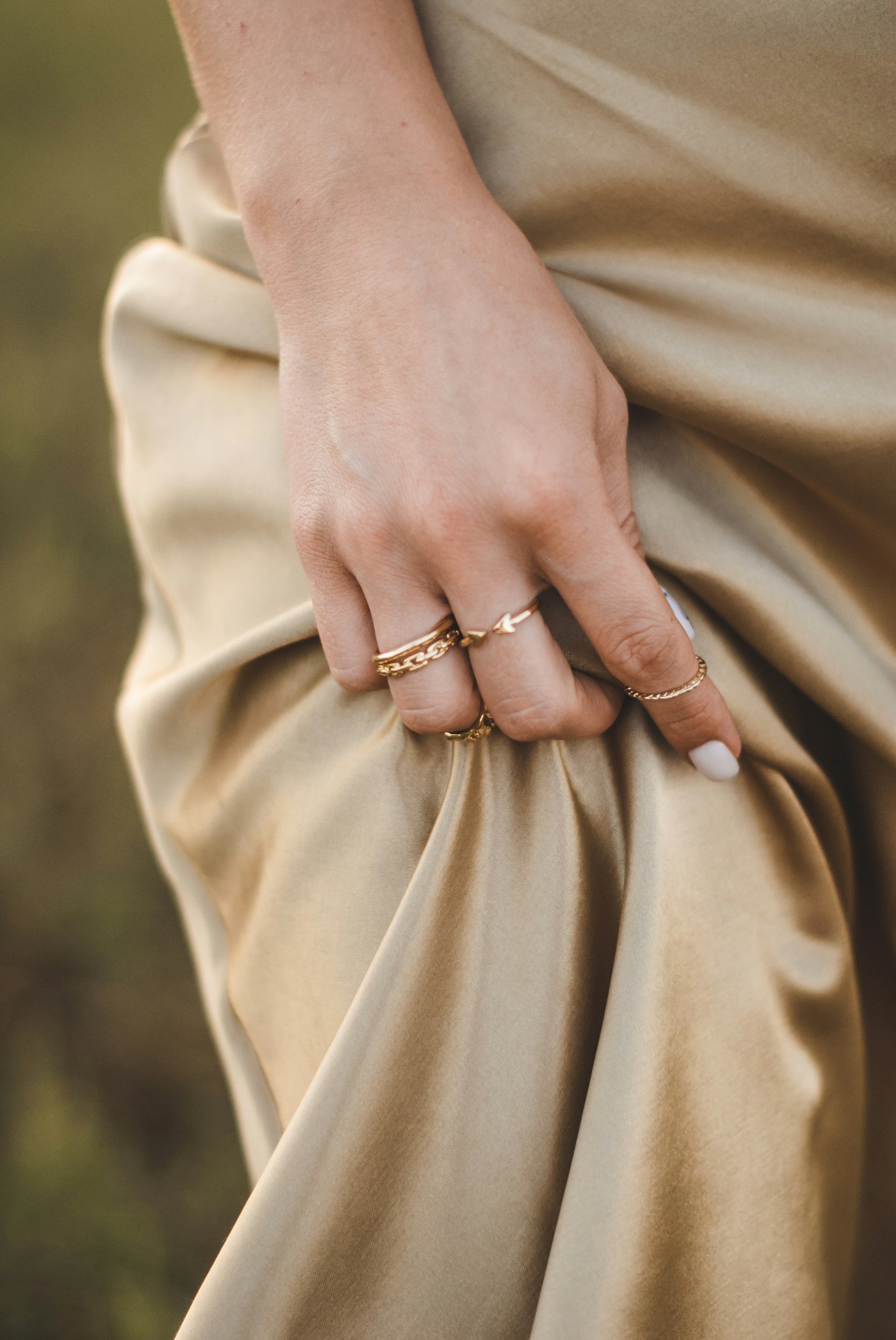 Elegant rings styled with soft fabric